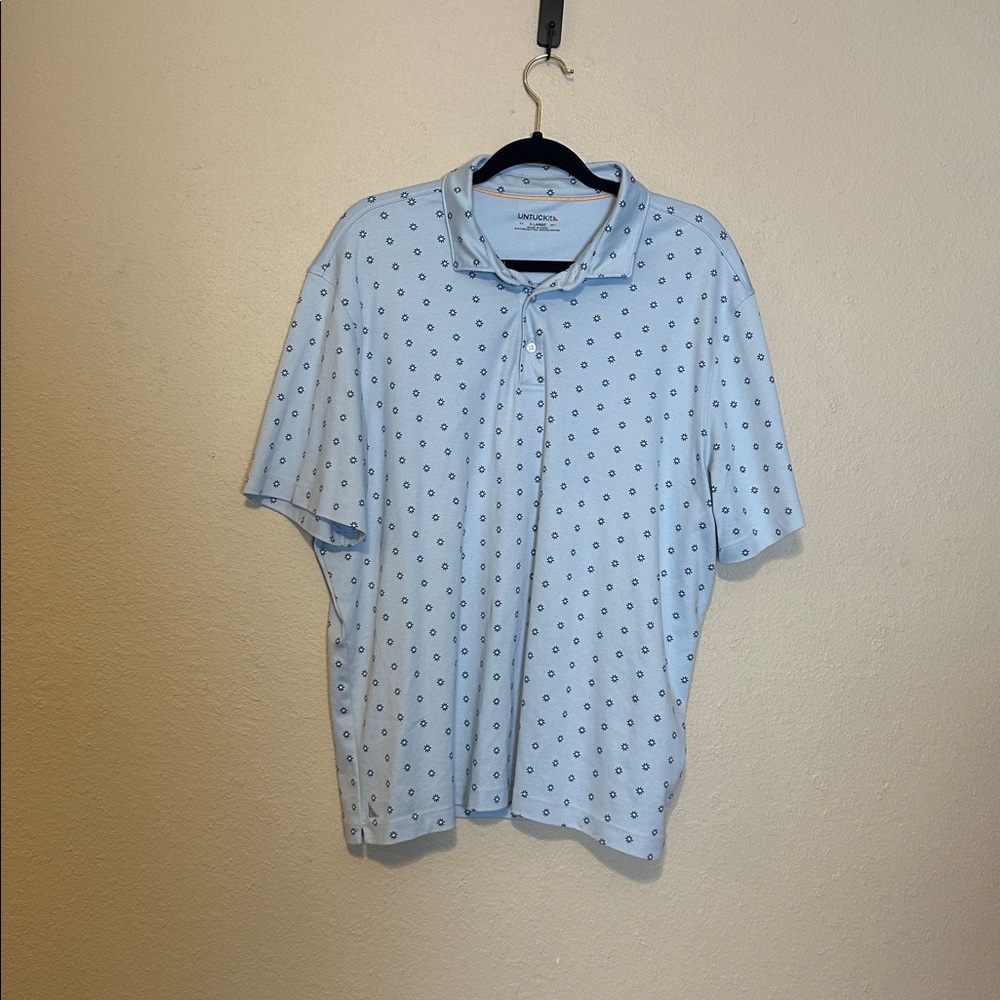UNTUCKit Light Blue Polo with Navy Dot Print